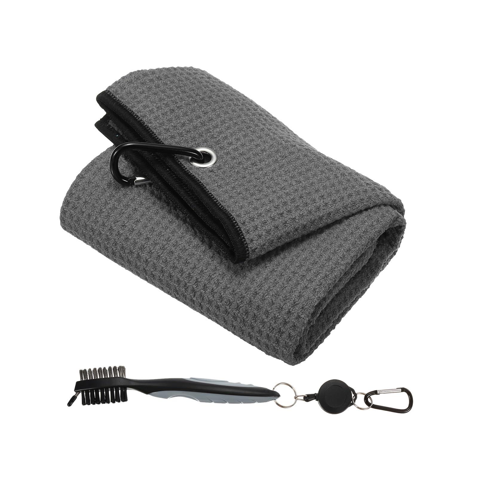 PATIKIL 20"x16" Tri-Fold Golf Towels, Microfiber Waffle Pattern Golf Bag Towels Soft Fiber Brush Tool Kit with Club Groove Cleaner for Golf Lovers, Gray
