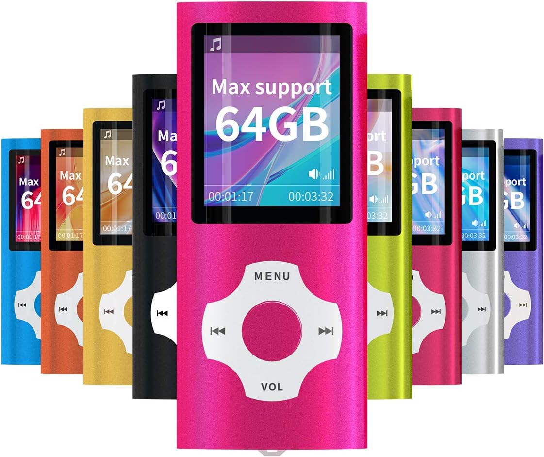 Mymahdi MP3/MP4 Portable Player,1.8 Inch LCD Screen,Max Support 64GB,Pink: Electronics