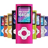 Mymahdi MP3 Player Portable Music Player, 1.8 Inch LCD Screen with Video/Voice Record/FM Radio/E-Book/Photo Viewer, Max Support 64GB Pink