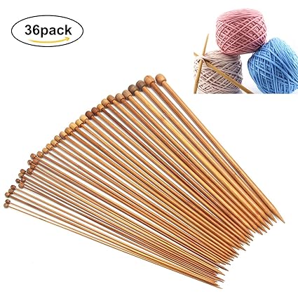 Fodlon Stricknadeln Bambus Set 18 Größen 2.0-10.0mm Handarbeit Holz Knitting Needles Crochet Hooks für Anfänger 36pcs