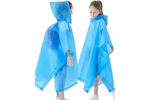 HOOMBOOM Rain Poncho for Kids(2 Pack) Waterproof Reusable EVA Raincoat One Size Rain Jackets for Children,Boys and Girls