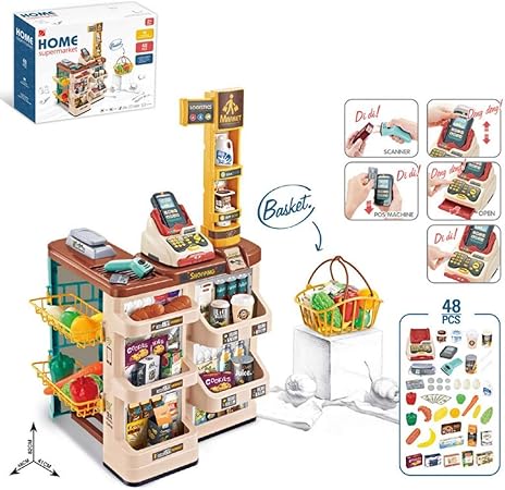 Amazon ままごと 買い物ごっこ 48点セット 音と光で スキャナー Posマシン レジボックス 野菜 おやつ パン 本物そっくり お金 ショッピングカート おもちゃ おうちの中で買い物気分 ごっこ遊び 親子遊び 知育玩具 早期学習 食べ物認知 おもちゃ 誕生日プレゼント