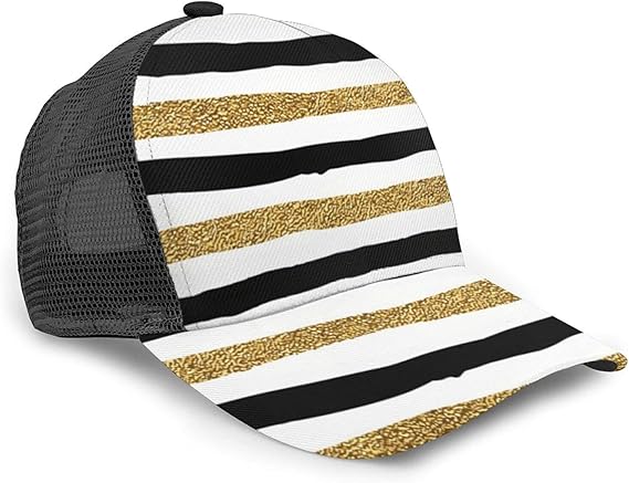 Amazon 帽子 キャップ 金と黒 縦のライン ストライプ 小顔効果 野球帽 ランニングキャップ おしゃれ 春 夏 秋冬 運動 スポーツ ハット ベースボールキャップ 熱中症予防 日焼け防止 持ち運びやすい 登山 ハイキング 服 ファッション小物 通販