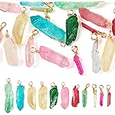 Craftora Natural Nuggets Gemstone for Necklace Two Tone Rectangle Crystal Stone Dangle Healing Chakra Stone with Jump Ring for Earring Wind Chime Jewelry Making