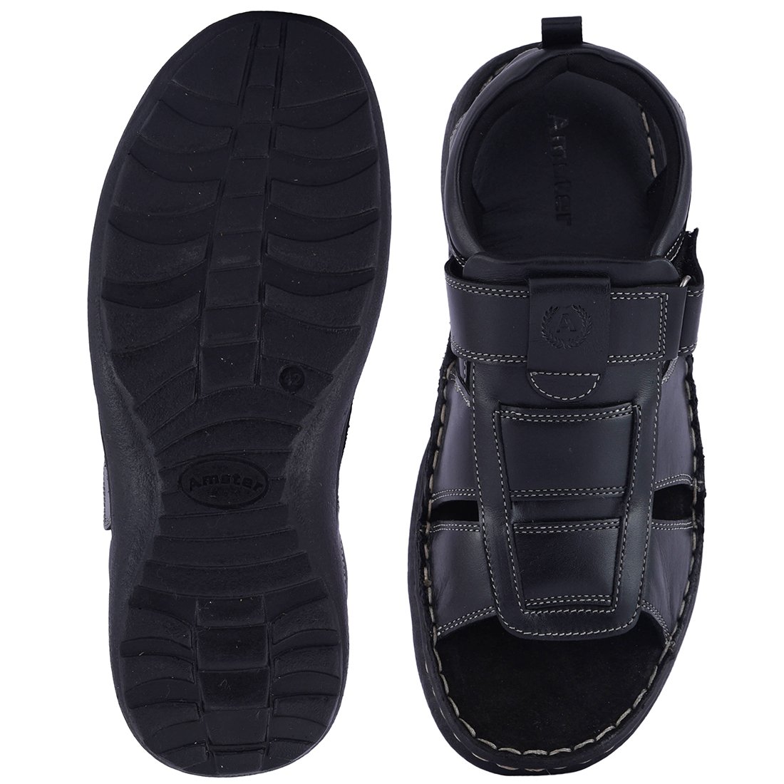 amster men's black genuine italian leather sandals