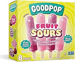 GOODPOP - Cherry & Melon Fruit Sours Ice Pops - Fruit Juice, No Artifical Dyes or Flavors, No Added Sugar, 8 Count