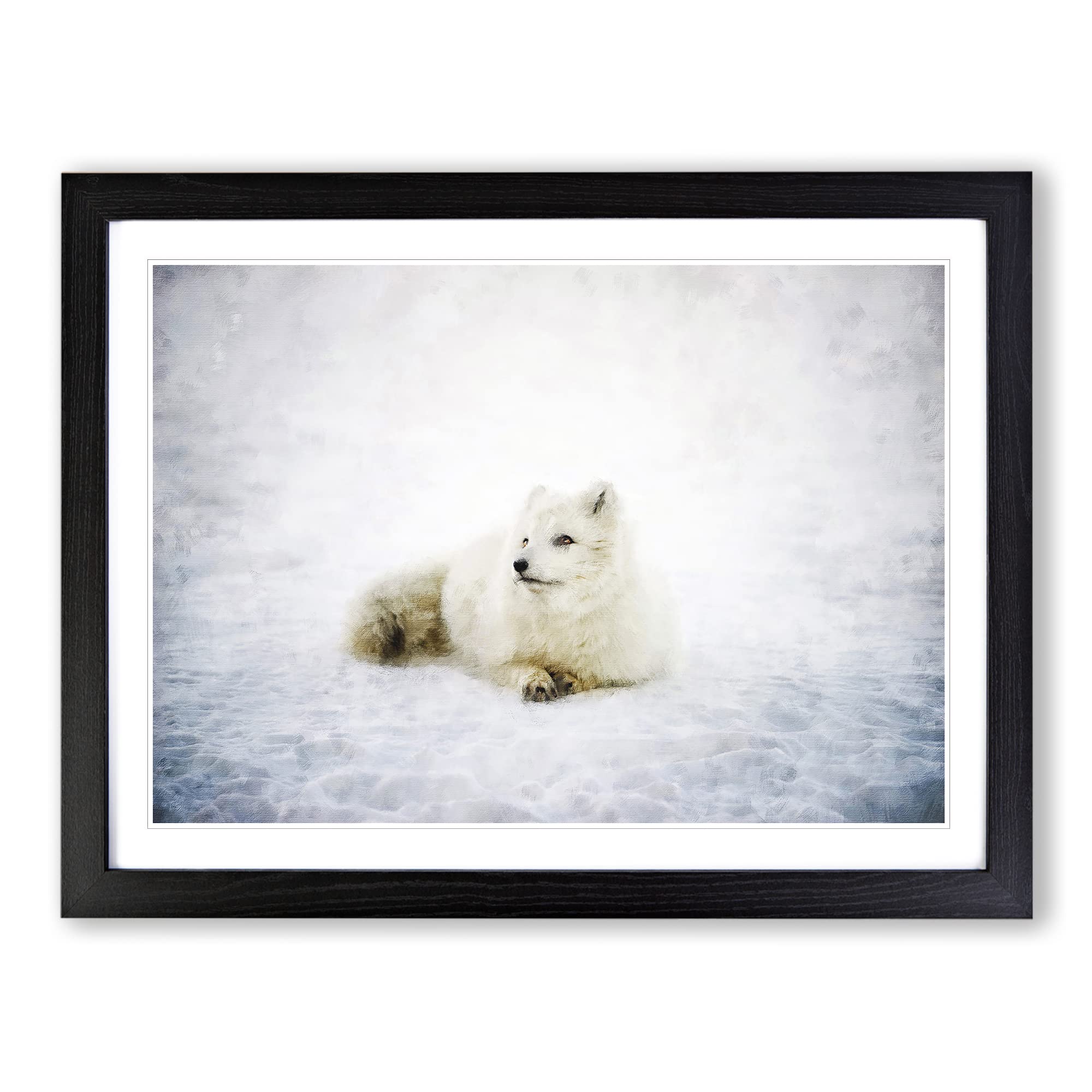 Resting Arctic Fox Painting Modern Art Framed Print | A4 Black Framed Wall Art | Ready to Hang | Modern Animal Picture | Living Room Bedroom Lounge Office