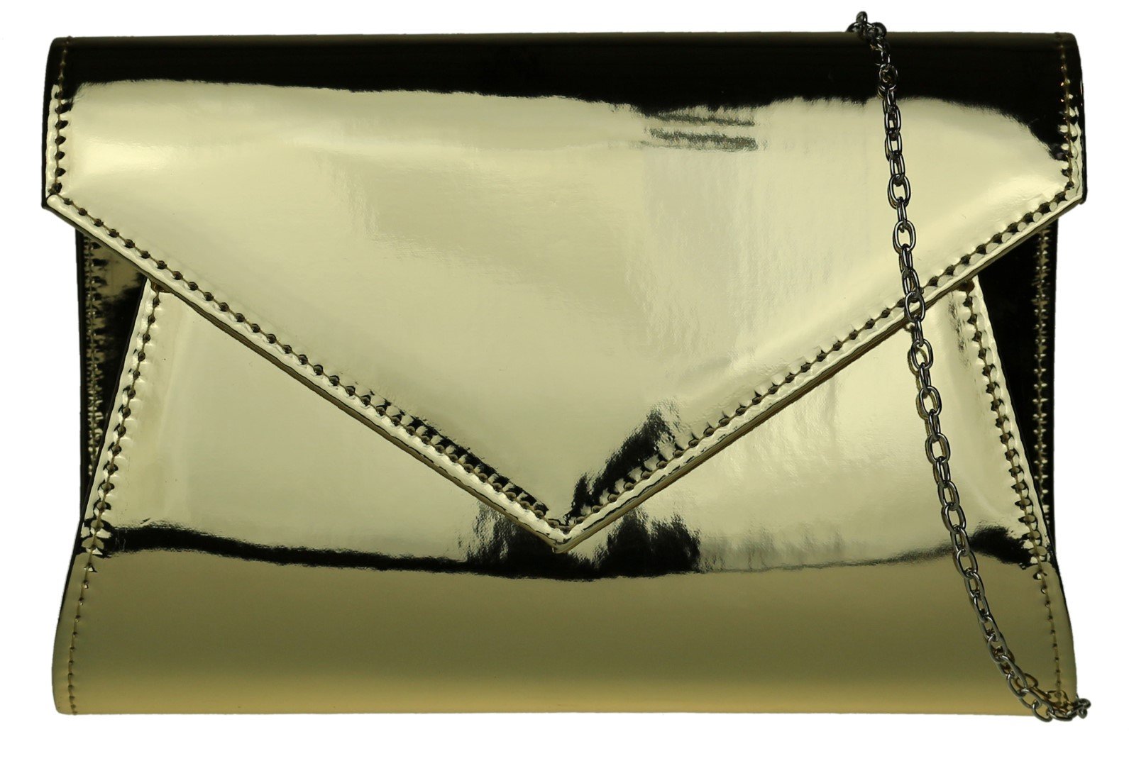 Girly Handbags Womens Glossy Plain Clutch Bag - Gold