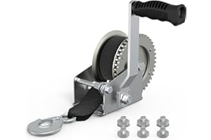 WINSBULL Boat Trailer Winch for Trailers, 1600 LB Heavy Duty Hand Manual Winch with 26FT Strap & Hook, Boat Accessories for Boat and Jet Ski Trailer