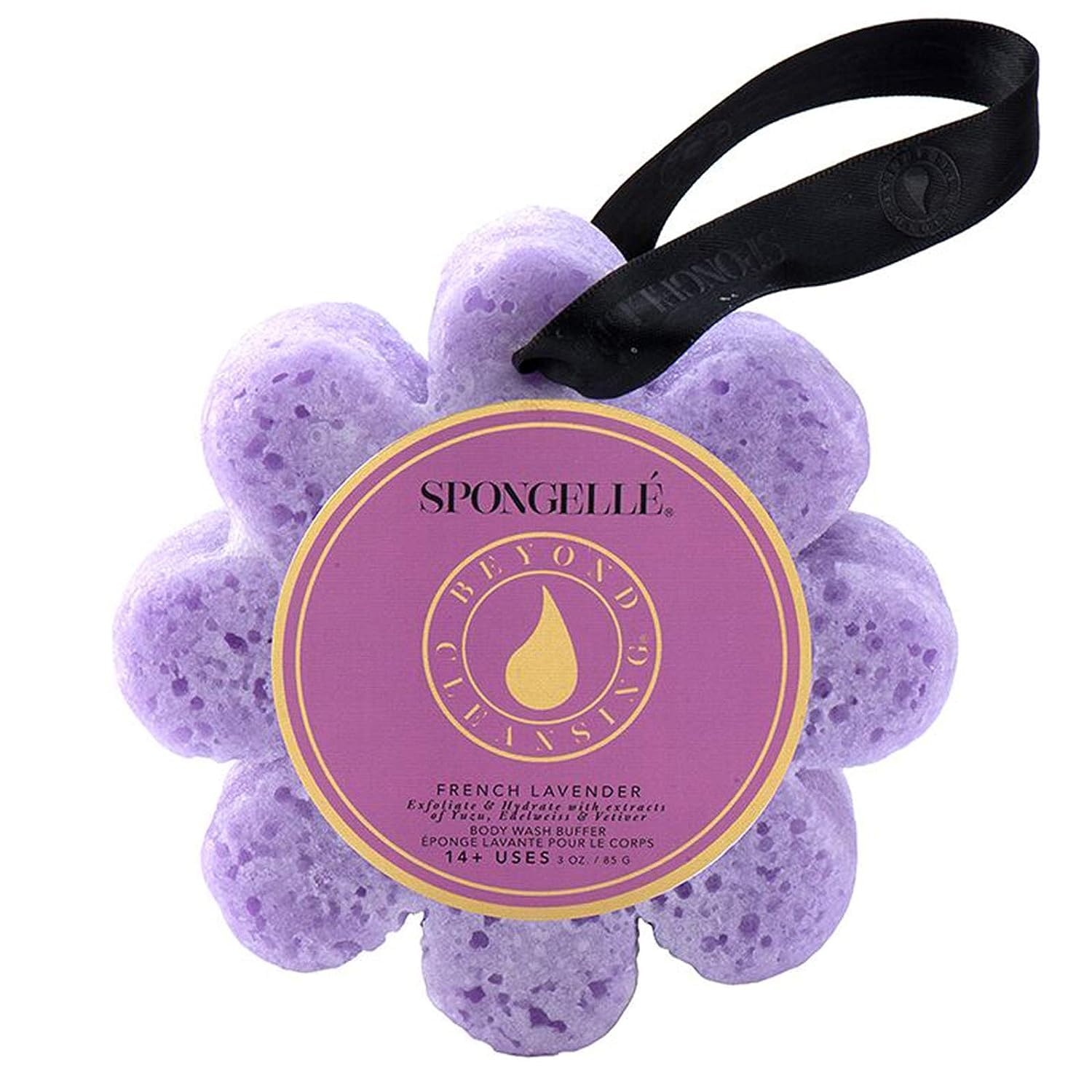 Spongelle French Lavender Wild Flower Buffer Body Scrubber | Bath & Shower Loofah for Women | Exfoliator with Body Wash Infused Sponge | 14+ uses