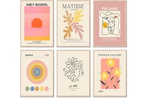 YUYMNANI Matisse Wall Art Prints, Minimalist Flower Market Posters, Vintage Gallery Mix Exhibition Set of Matisse Prints & Picasso Flower Pictures Wall Decor, Matisse Posters for Room Aesthetic, Pink Abstract