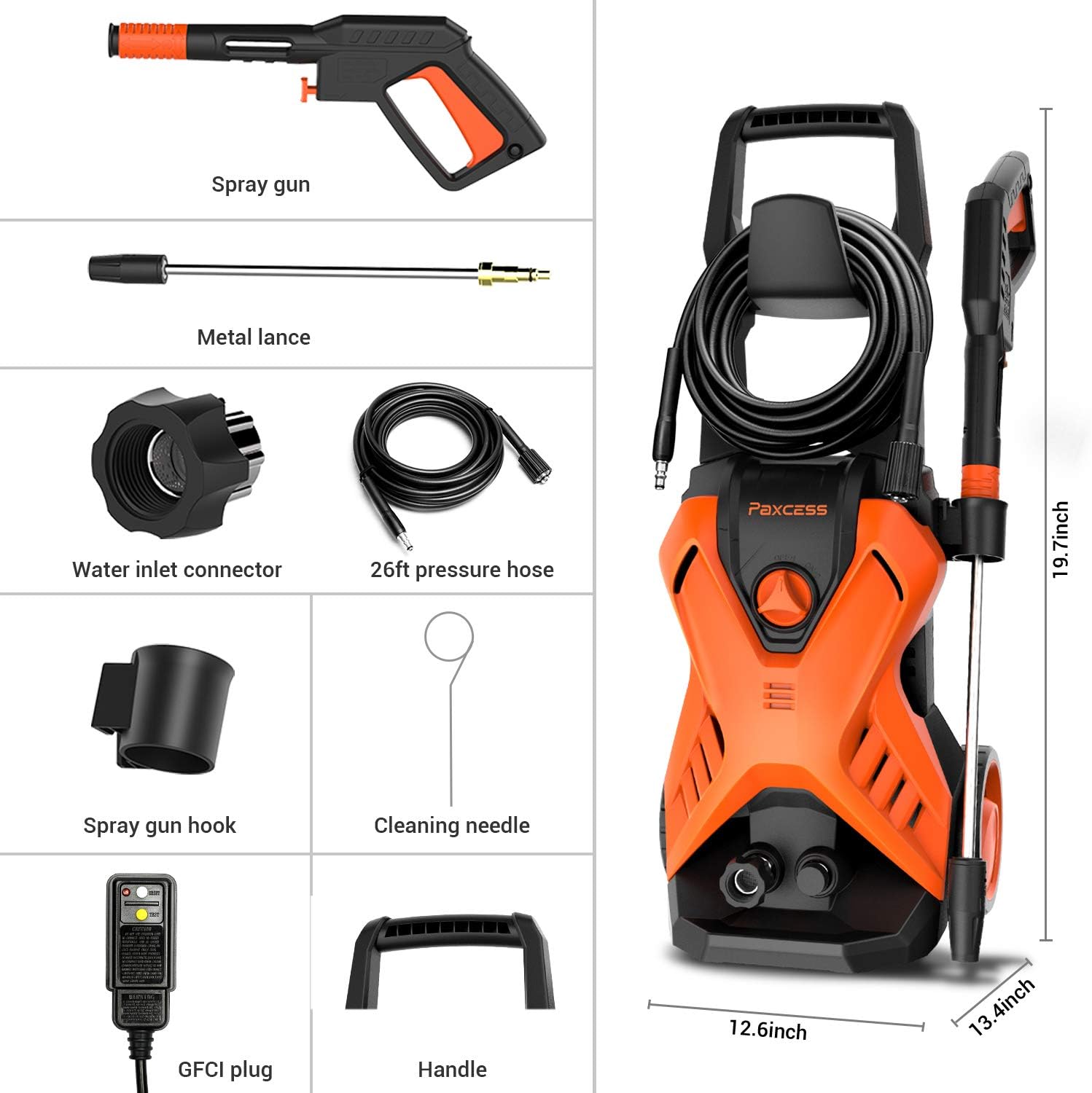 PAXCESS Electric Power Washer 2800 PSI 1.76 GPM X-P3.1 Pressure Washer with 26ft Hose, Adjustable Nozzle, Build-in Detergent Tank, Metal Connector for Cleaning Car/Driveway/Patio Furniture : Garden & Outdoor