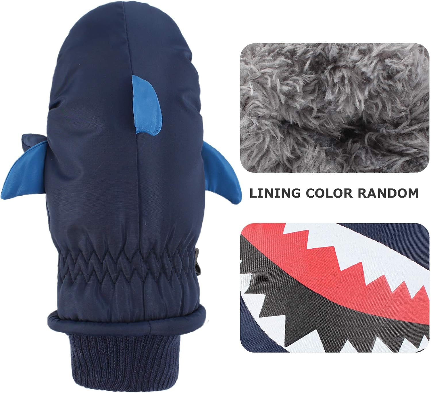 Pesaat Shark Waterproof Kids Gloves Warm Boys Girls Mitten For Winter Children Outdoor Glove With String (Navy) - Image 5