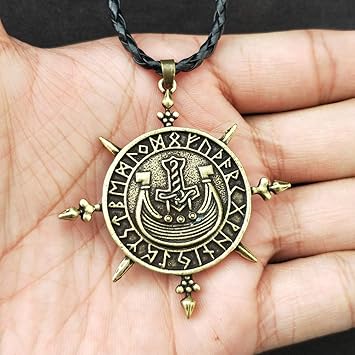 Amazon ワックスロープチェーン付きバイキング風の海賊帽子wordや海賊船ネックレスアイルランドドルイドペンダントネックレスアミュレットペンダントネックレス北欧ジュエリー 真鍮 Yuwj スポーツ アウトドア