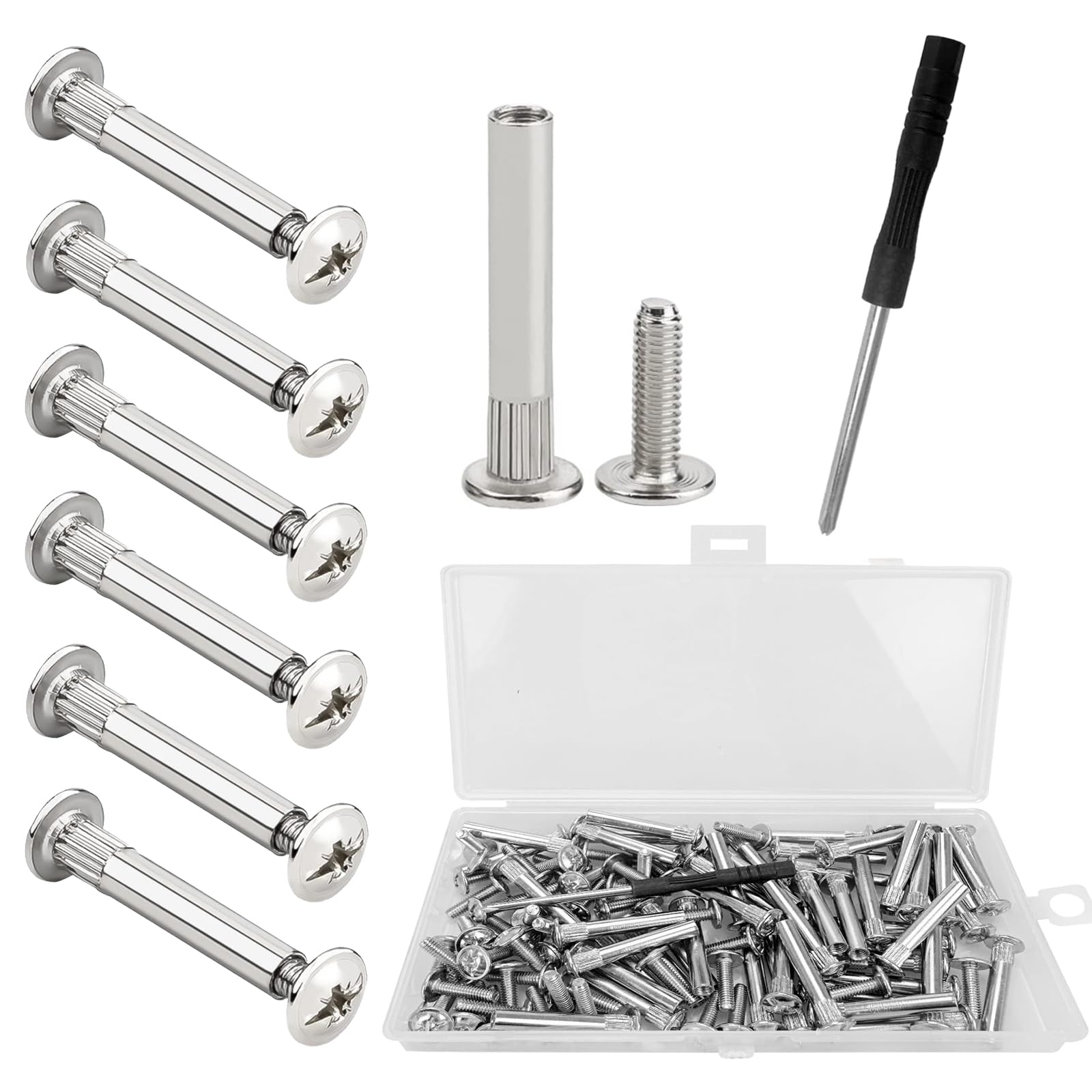 120Pcs M4 Furniture Connecting Screws and Bolts (60 Binding Screws, 60 Connecting Sleeves), 31-40 mm for Cupboards, Cabinets, and Door Handles
