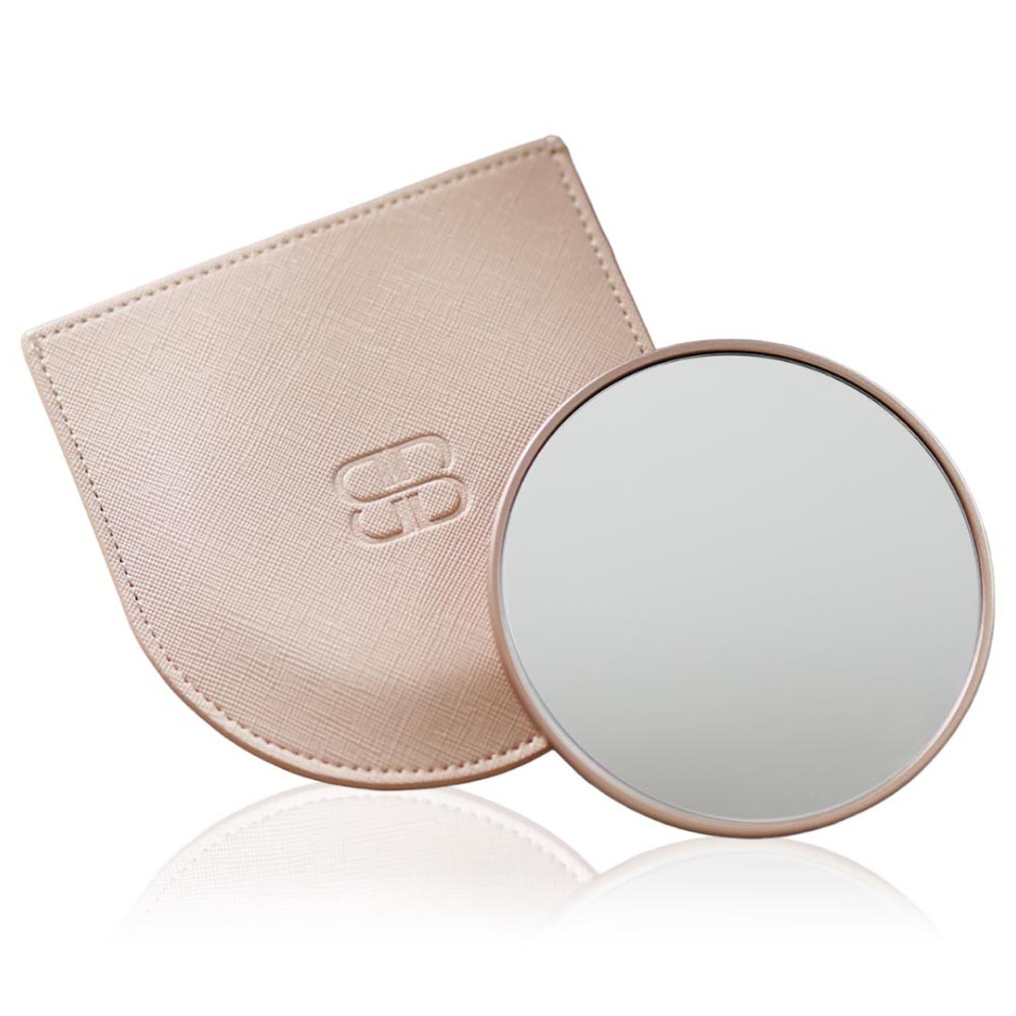 Beautifect 10x Magnifying Mirror - Compact Travel Mirror with Vegan Leather Sleeve - Matte Gold