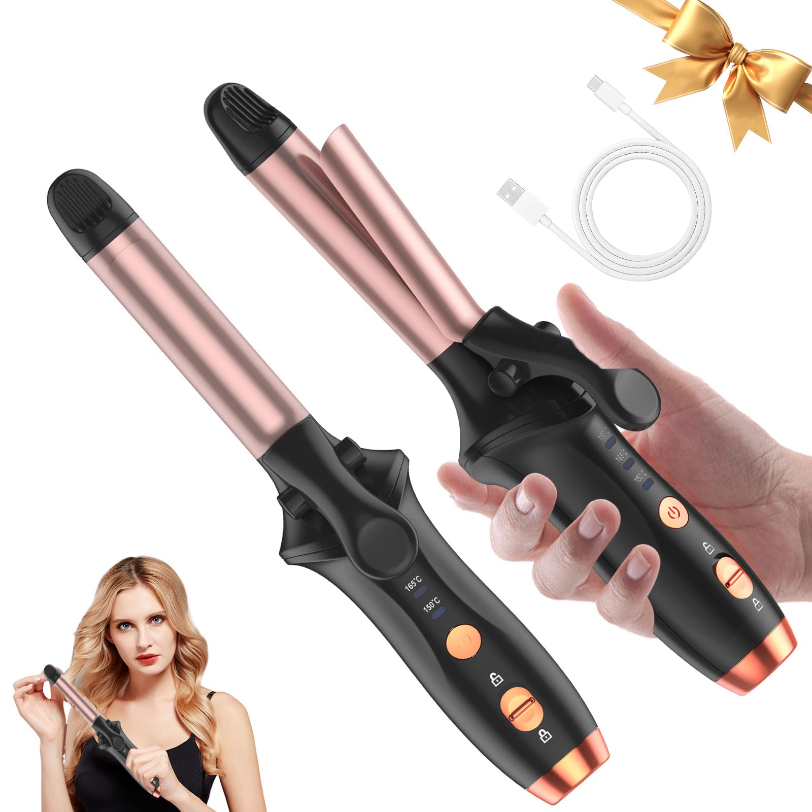 Photo 1 of 4000mAh Cordless Curling Iron, Rechargeable Mini USB Curler Wireless Curling Wand with 3 Temps Settings(302-356°F) Portable Travel Hair Curler Hair Styler for Short & Long Hair