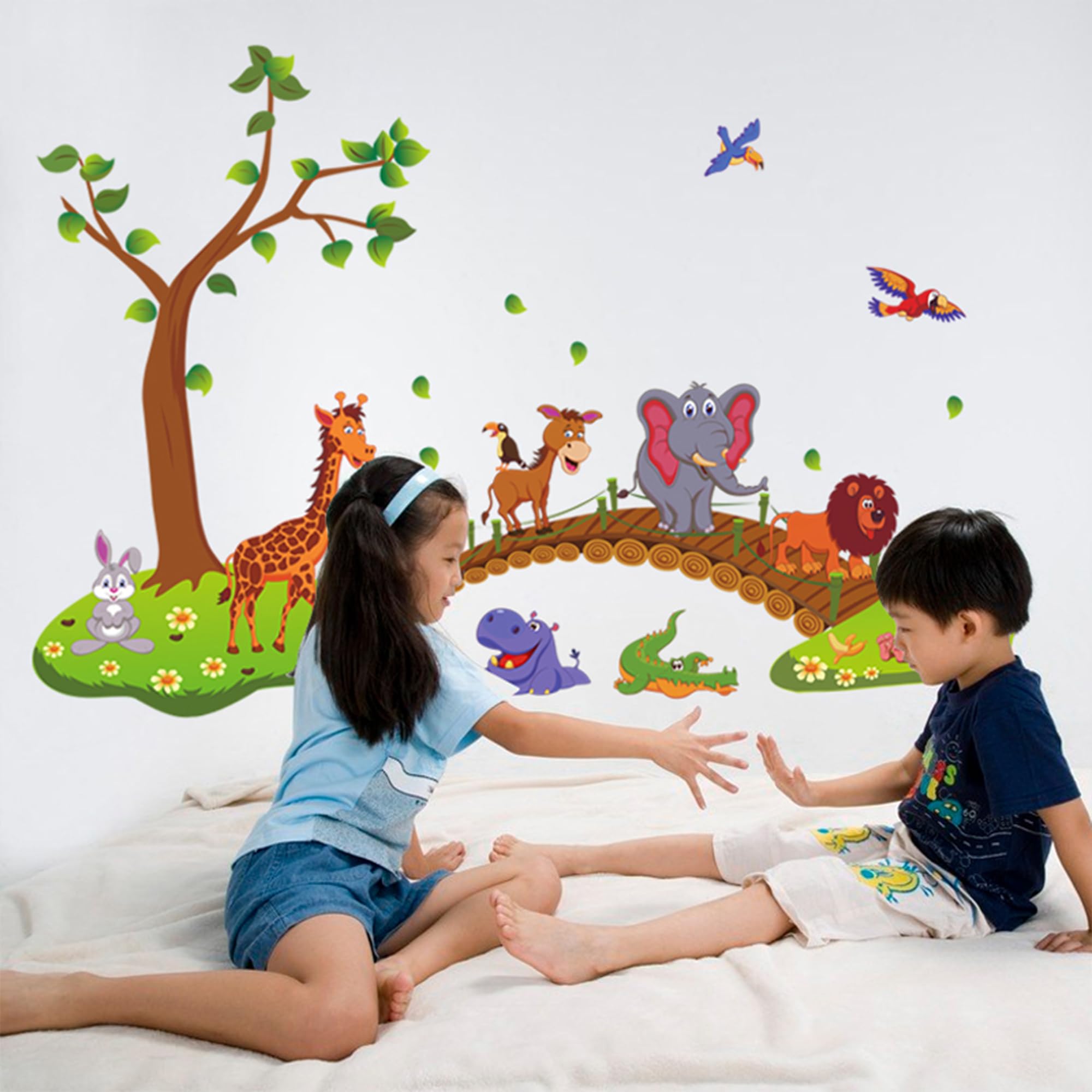 Stickers for Children | Wall Sticker Funny Animals on a Bridge - Wall Decoration Children's Room | 90 x 60 cm