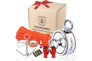 Gerguirry 1225 LBS Fishing Magnet Kit with 100ft Rope, Double Sided Heavy Duty N52 Neodymium Magnet & Grappling Hook for Deep