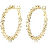 14K Gold Hoop Earrings Cubic Zirconia Trendy Hoop Earrings Lightweight Hoops Hypoallergenic Gifts for Women
