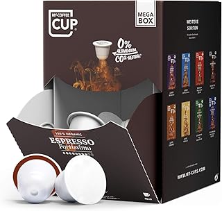 My-CoffeeCup – MEGA-BOX ESPRESSO FORTISSIMO – BIO-KAFFEE I 100 Kaffeekapseln für Nespresso®*-Kapselmaschinen I 100% industriell kompostierbare Kaffeekapseln – 0% Alu I Nachhaltige Kaffeekapseln
