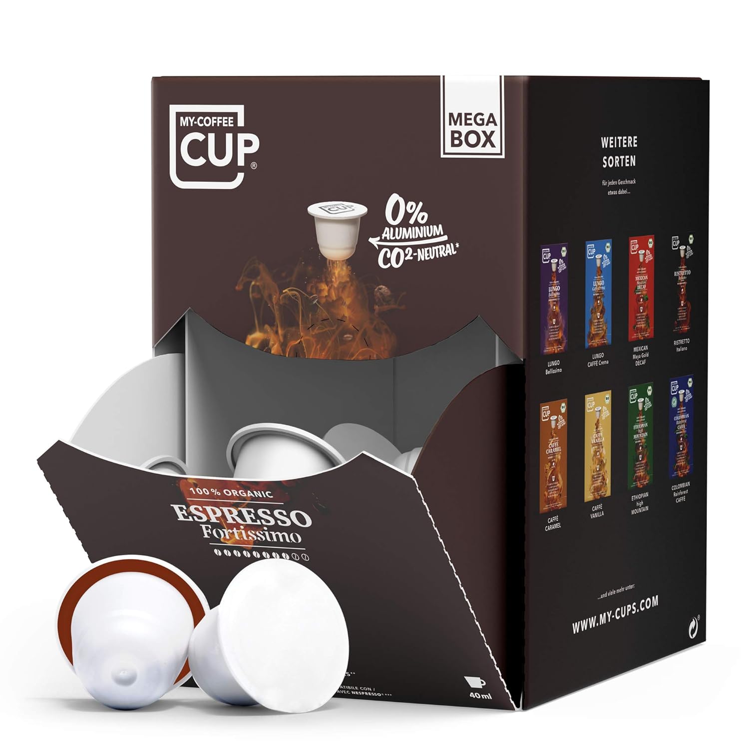 My-CoffeeCup – MEGA-BOX ESPRESSO FORTISSIMO – BIO-KAFFEE I 100 Kaffeekapseln für Nespresso®*-Kapselmaschinen I 100% industriell kompostierbare Kaffeekapseln – 0% Alu I Nachhaltige Kaffeekapseln