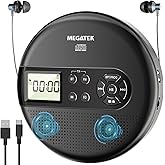 MEGATEK CP27BR Portable CD Player Bluetooth for Car with FM Transmitter, USB, AUX, LCD Display, Anti-Skip, Stereo Speakers, Headphones & Rechargeable Battery – Black