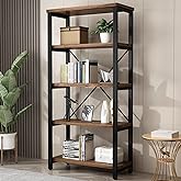 AY-AOYUAN 5 Tier Industrial Solid Wood Bookshelf, Open Etagere Bookcase with Metal Frame, Vintage Industrial Style Bookcase/M