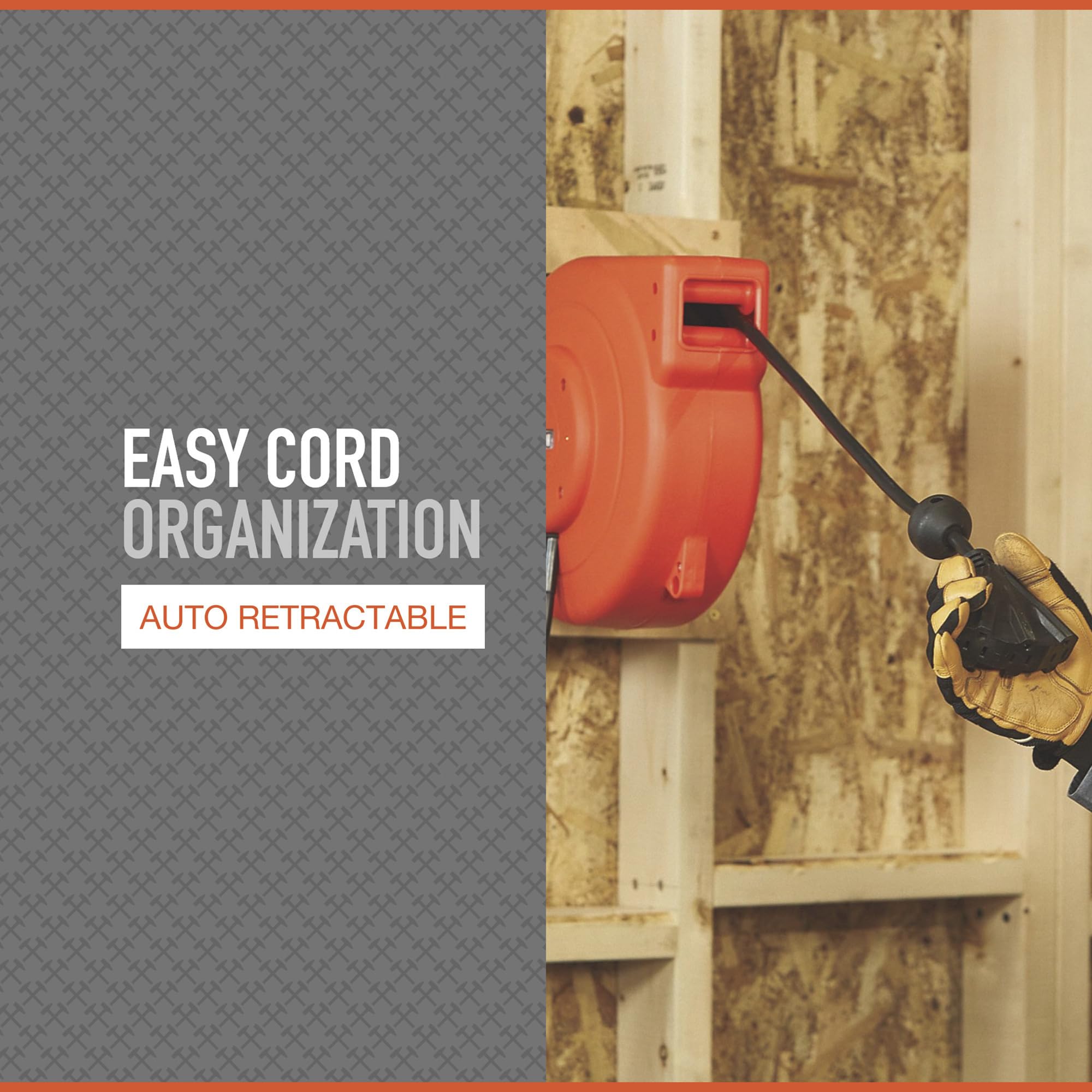 Ironton Retractable Extension Cord Reel 40ft. 12/3, Triple Tap on