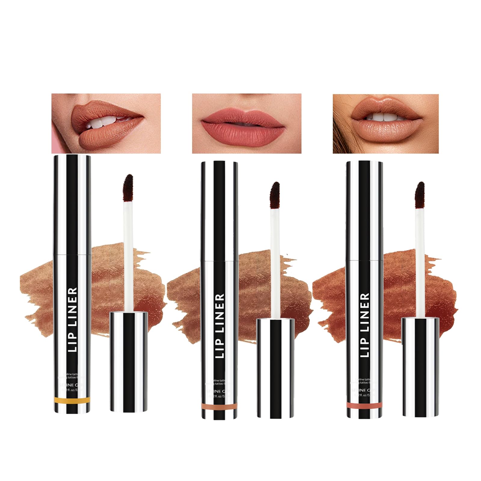 Lip Liner Peel Off Lip Liner Tattoo,3Pcs Peel Off Lip Stain Matte Finish Lip Liner Set,Nude Brown Contour Makeup Lipsticks,Highly Pigmented Lip Liner Stay with Hyaluronic Acid & Vitamin