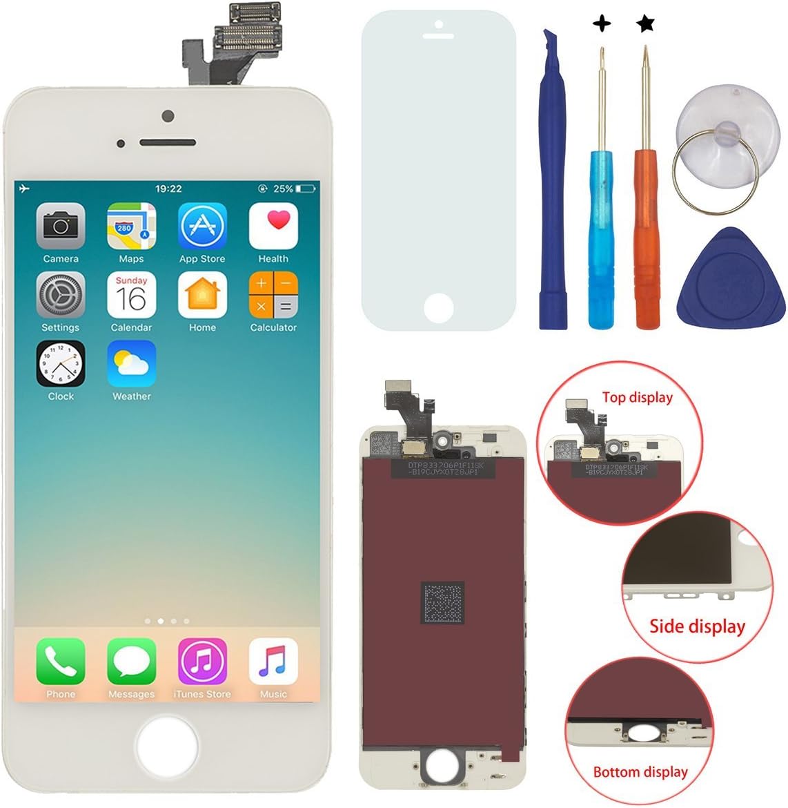 KAICEN iphone 5 lcd screen Digitizer Frame Assembly and Special maintenance tools+Toughened glass protective film,Compatible iPhone 5 white 4.0 inches
