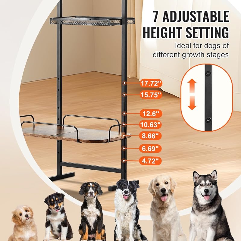 Estação de alimentação 50x19,8x145 cm Suporte elevado para comedouro para cães ajustável em altura Barra elevada para cães grandes, médios e pequenos