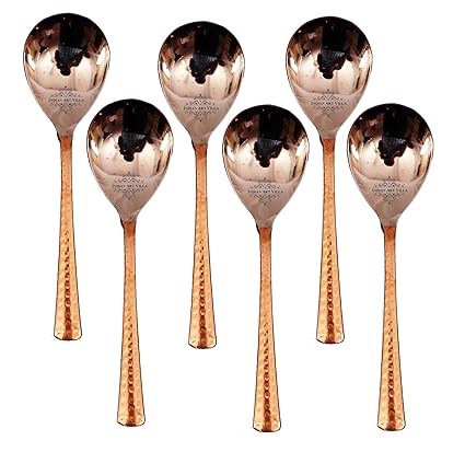 Indian Art Villa Steel Copper Rice Spoon Set, Serving Home Restaurant, Dinnerware, 8 Inch, 6 Pieces