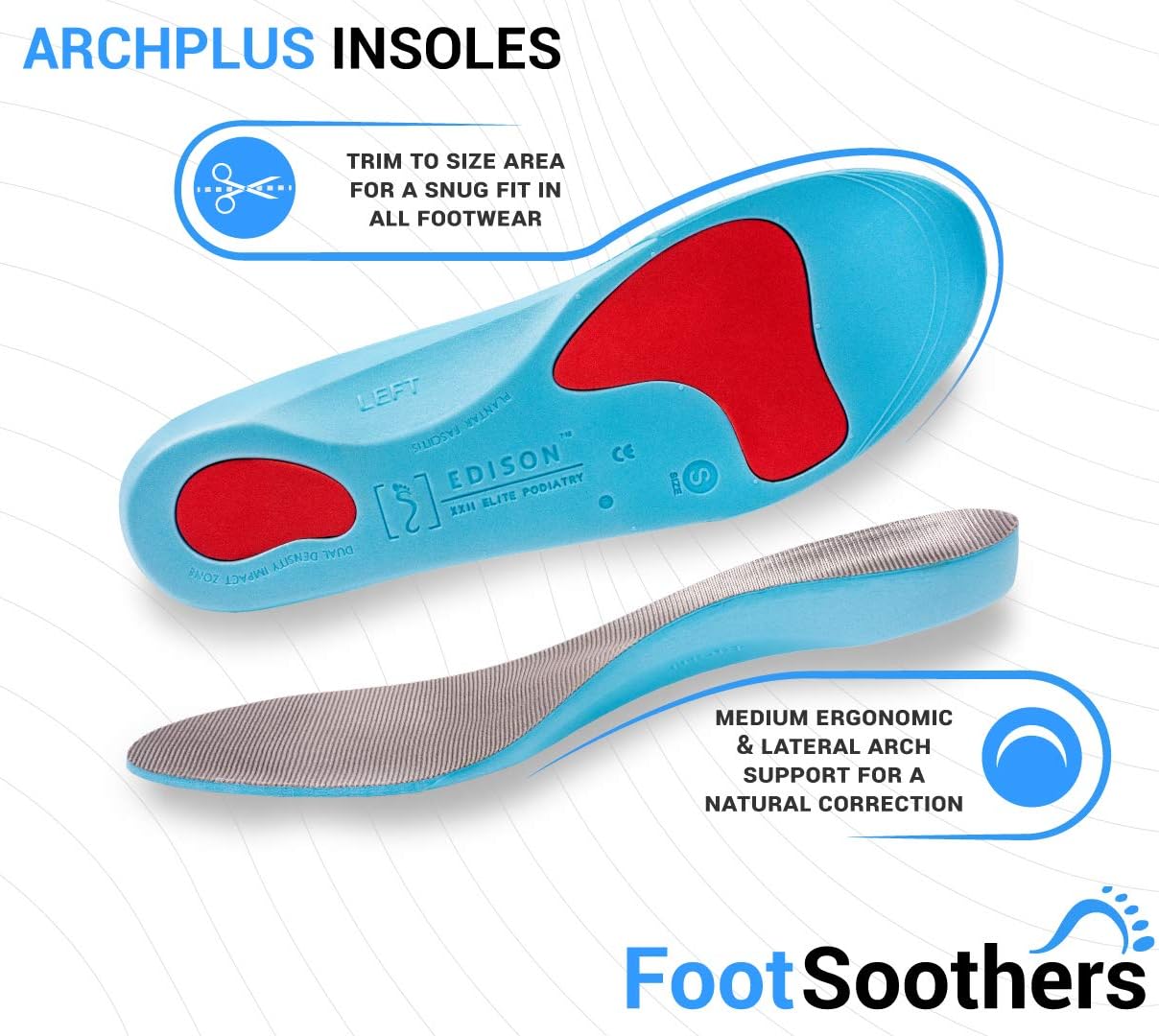 Edison XXII Elite Podiatry® ArchPlus+ Full Length Orthotic Insoles Full Length for Arch Support Plantar Fasciitis for Men & Women (UK 4.5-6) - Image 5