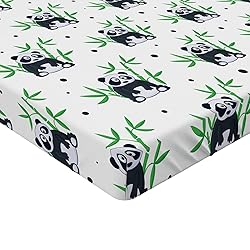 Ambesonne East Fitted Sheet, Cartoon Panda Bamboo