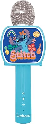 Lexibook, Disney Stitch, Microfone Bluetooth com função de mudança de voz, alto-falante embutido, suporte de telefone incluído, cor azul, tamanho único (MIC240D)