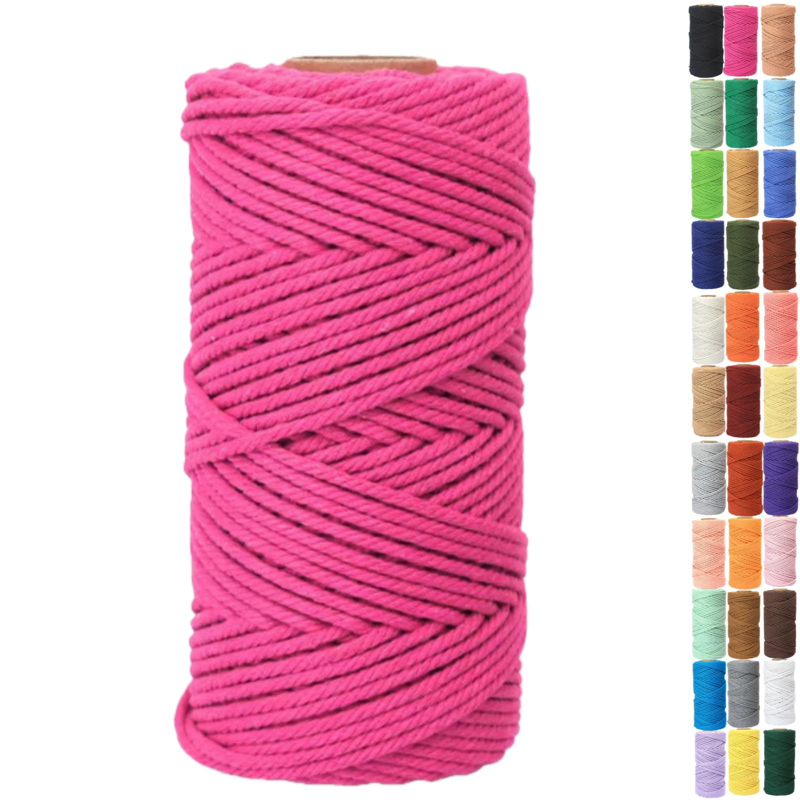 Binwat Macrame Cord Thick Natural Cotton Cord DIY Crafts Yarn Thread Twisted Spool Twine String Cotton Rope for Wall Hanging,Plant Hangers,Knitting,Decorative Projects 4mm x100m (Rose Red)