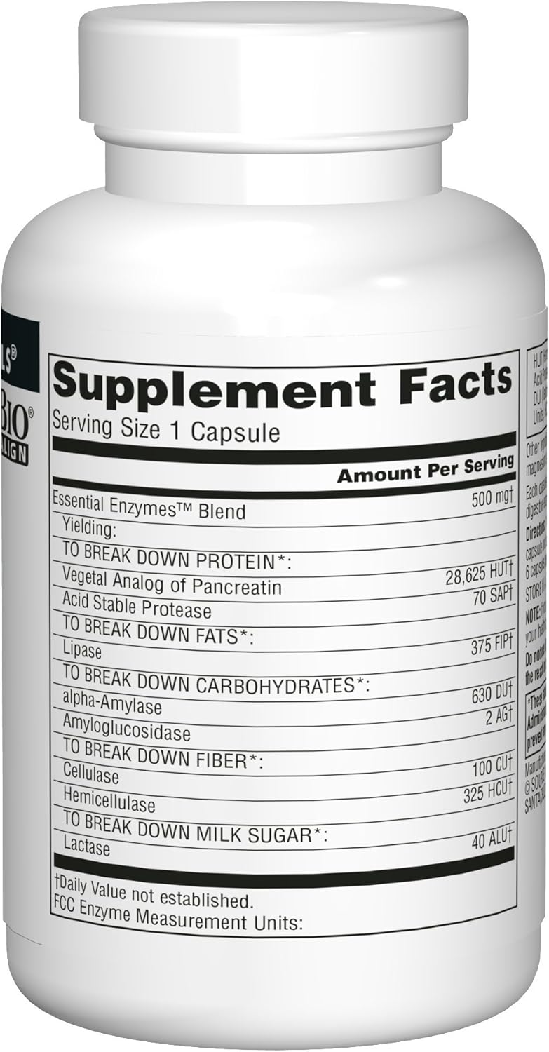 Source Naturals Essential Enzymes 500mg Bio-Aligned Multiple Enzyme Supplement Herbal Defense for Digestion, Gas, Constipation & Bloating Relief - Supports A Strong Immune System - 240 Capsules: Health & Personal Care