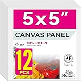 PHOENIX Small Painting Canvas Panels 5x5 Inch, 12 Value Pack - 8 Oz Triple Primed 100% Cotton Acid Free Square Canvas Boards for Painting, White Blank Flat Canvas Boards for Acrylic, Oil Paints