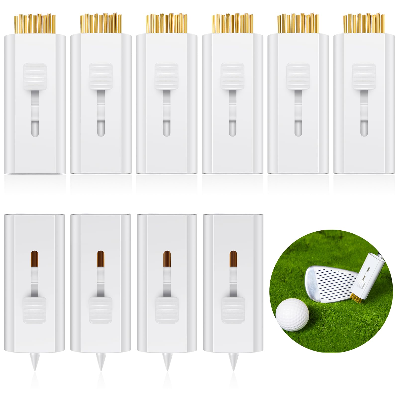 Photo 1 of Bokon 10 Pcs Retractable Golf Club Brush Cleaner Brush Groove Portable Double Side Golf Club Groove Cleaner Mini Tool for Golfer Golfing Cleaning Accessories Gifts, White