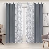 BONZER Mix and Match Curtains - 2 Pieces Branch Print Sheer Curtains and 2 Pieces Blackout Curtains for Bedroom Living Room G