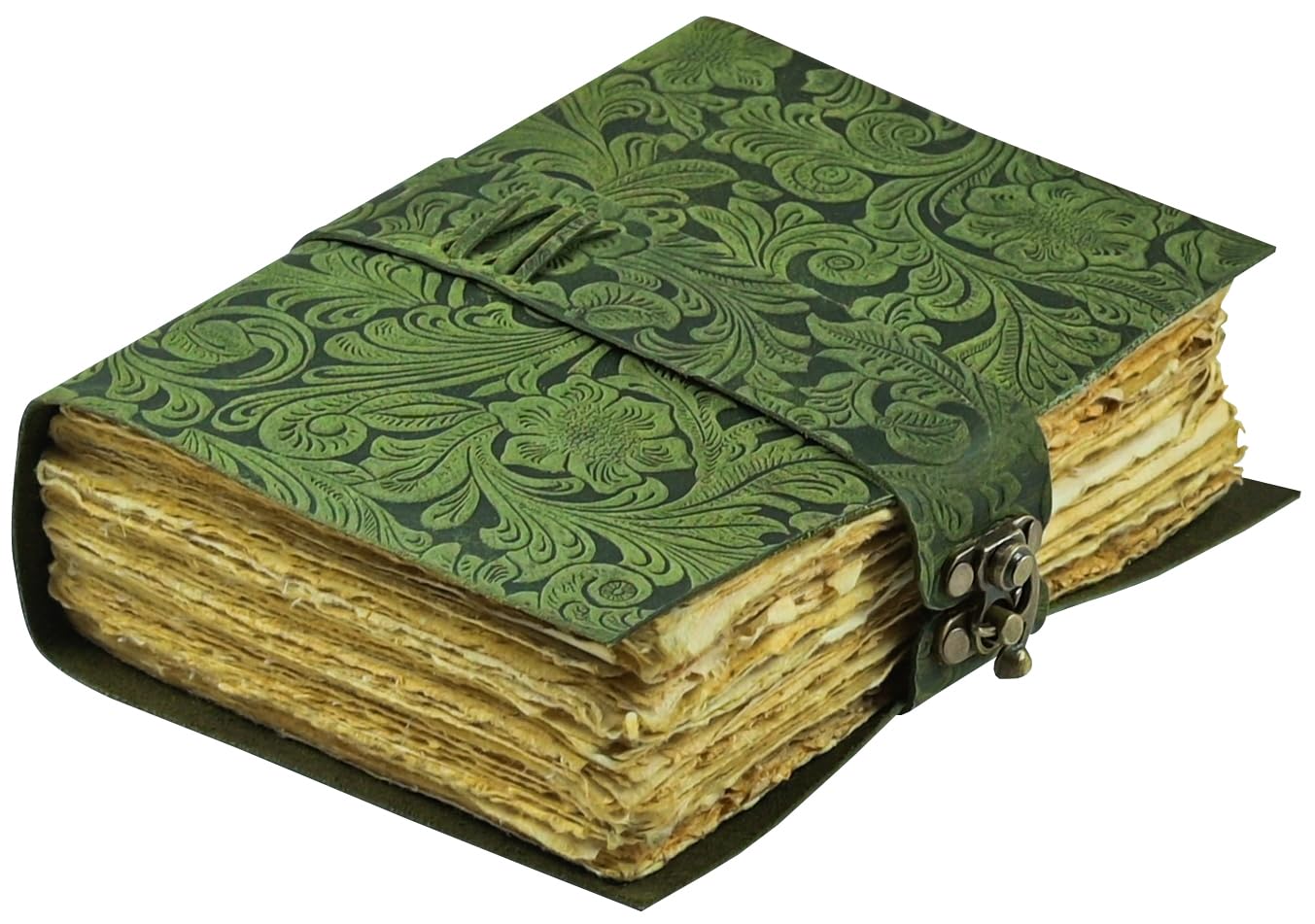 Saify Handicrafts Leather Journal - Antique Handmade Deckle Edge Vintage Paper Bound Notebook - Book of Shadows - Sketchbook - Drawing Journal - Great Gift (7x5 Inch)