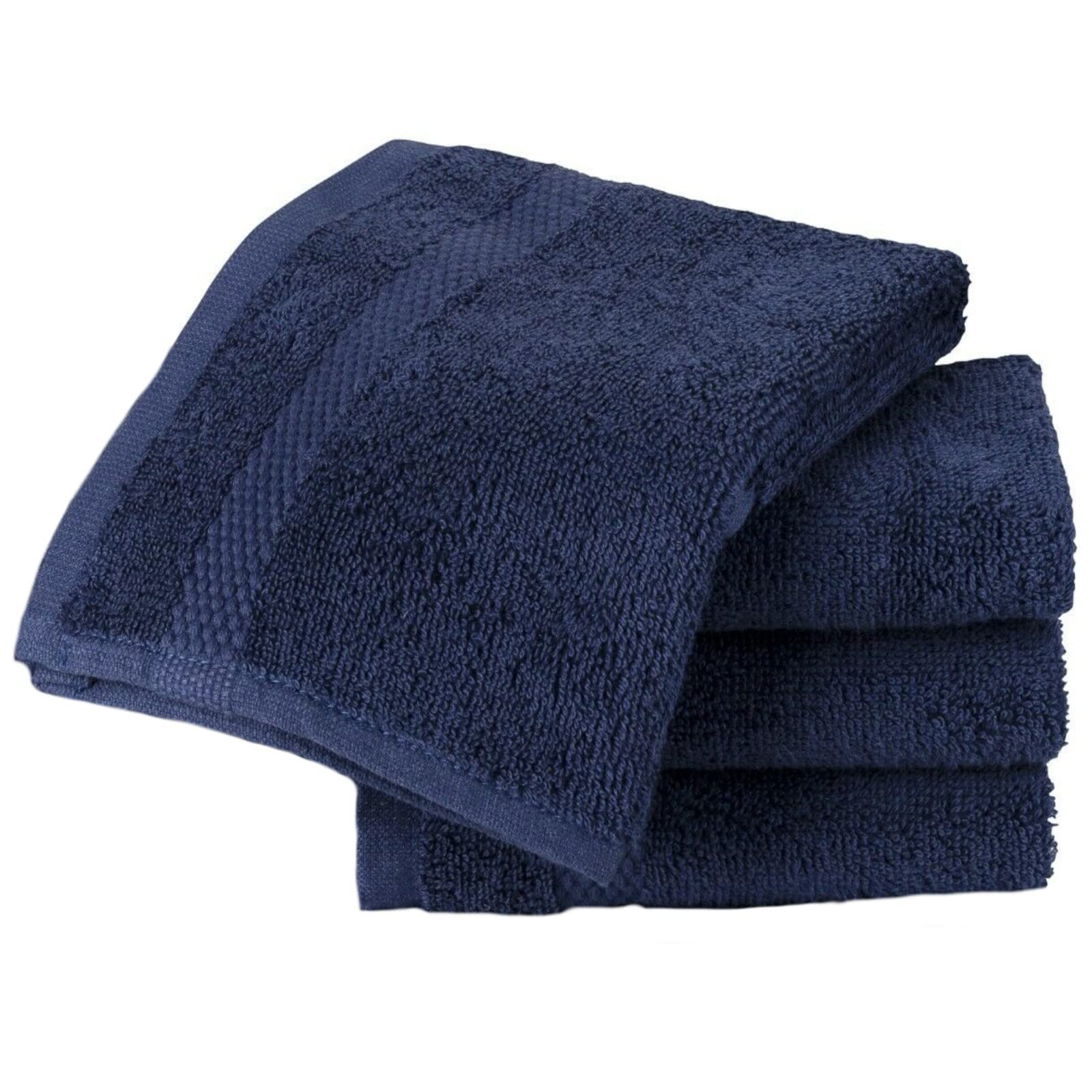 Sue Rossi Face Cloth Set of 4, Egyptian Combed Cotton, 30cm x 30cm Wash Cloth Flannel, Very Soft & Absorbent, Quick Dry 600gsm Bathroom Towels. (Navy Blue)