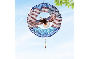 American Eagle Wind Spinner Crystal Tail, Marzovitra 10 inch 3D Stainless Steel Hanging Wind Spinner Metal Wind Catchers Kinetic Sculpture for Indoor,Outdoor Garden Decor,Yard Art