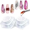 U-Shinein 3D Painting Gel, 2-in-1 Clear Nail Gel Sculpting Gel for Chrome Nail Powder, 2PCS Professional Nail Chrome Mirror Effect, Metallic 3D Nail Art Design, Craving Embossed DIY Nail Glue Gel 10ml