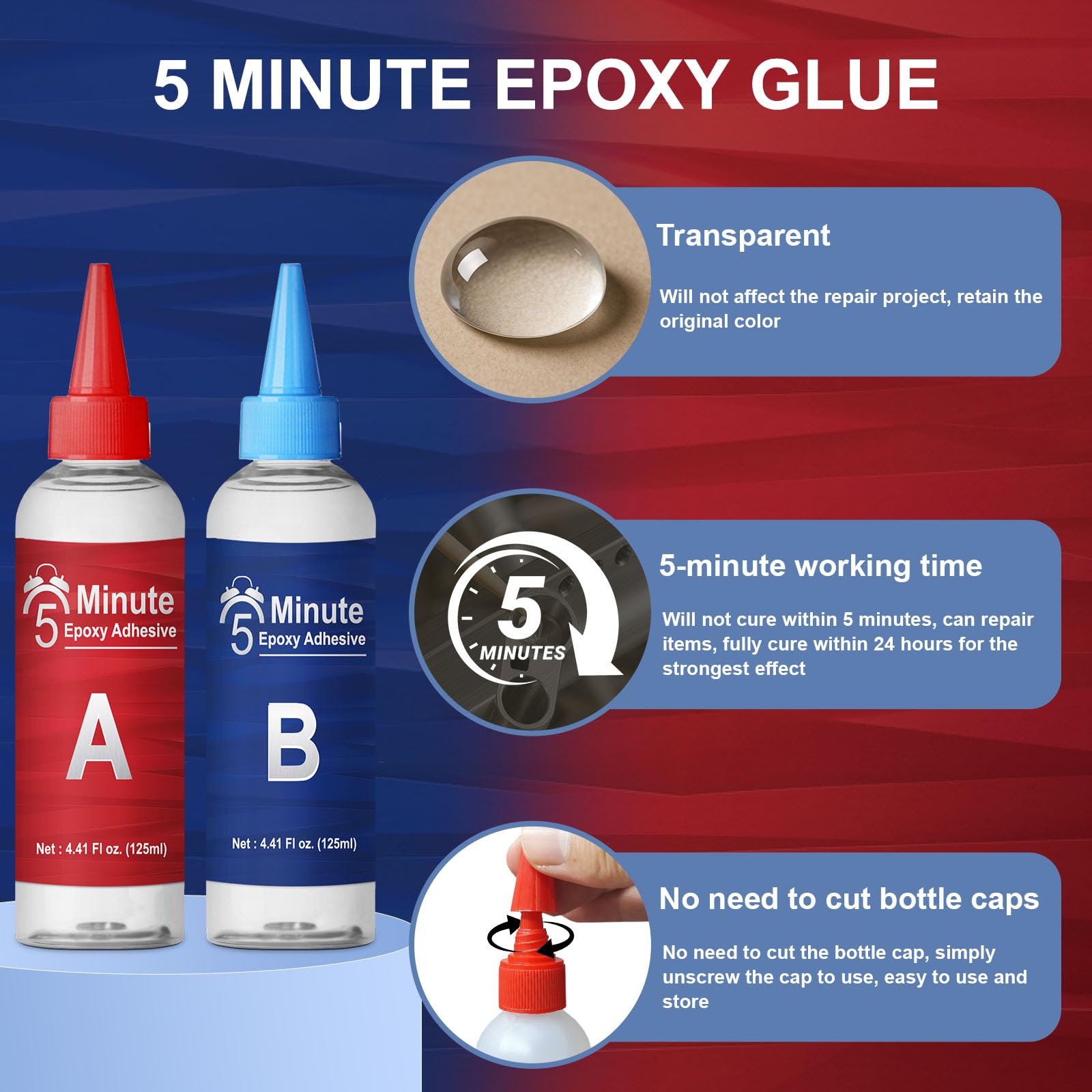 LAMXIN 5 Minutes Epoxy Kleber 250ml, Zäher Dauerhafter Hitzebeständiger 2 Komponenten Kleber Epoxidharz, Schnell Aushärtender Klarer Zwei Komponentenkleber für Metall, Holz, Fliesen, Kunststoffe 3
