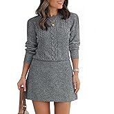 Saodimallsu Womens Puff Long Sleeve Sweater Dress Cable Knit A Line Crew Neck Fall Casual Flare Mini Dresses