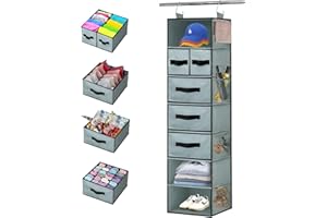 VERONLY 7-Shelves Hanging Closet Organizer with 5 Drawers, Hanging Closet Shelves Storage and 8 Mesh Pockets, Closet Organiza