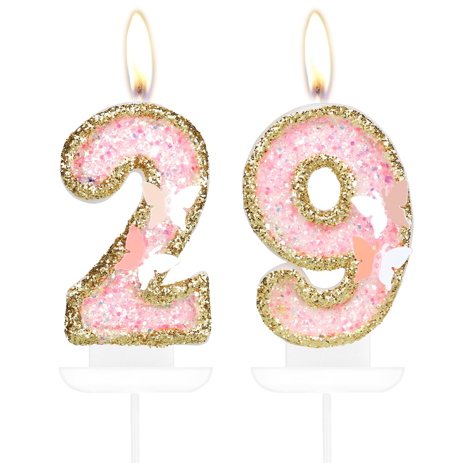 Pink Gold Butterfly 29th Birthday Candles, Pink Gold Candles Cake Toppers for Cake, Girls 29th Birthday Decorations,Butterfly Number 29 Candle Cake Topper for Girls Birthday Party,Wedding Suppiles — image 1