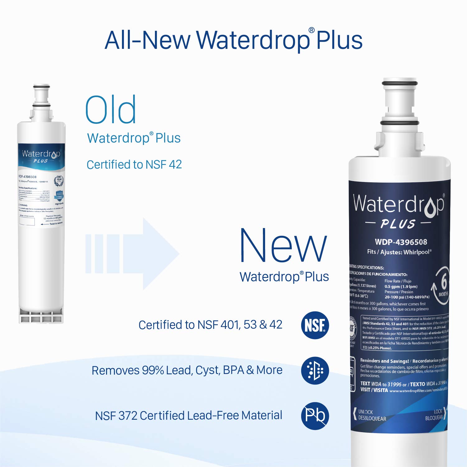 Waterdrop Plus 4396508 Refrigerator Water Filter, Compatible with